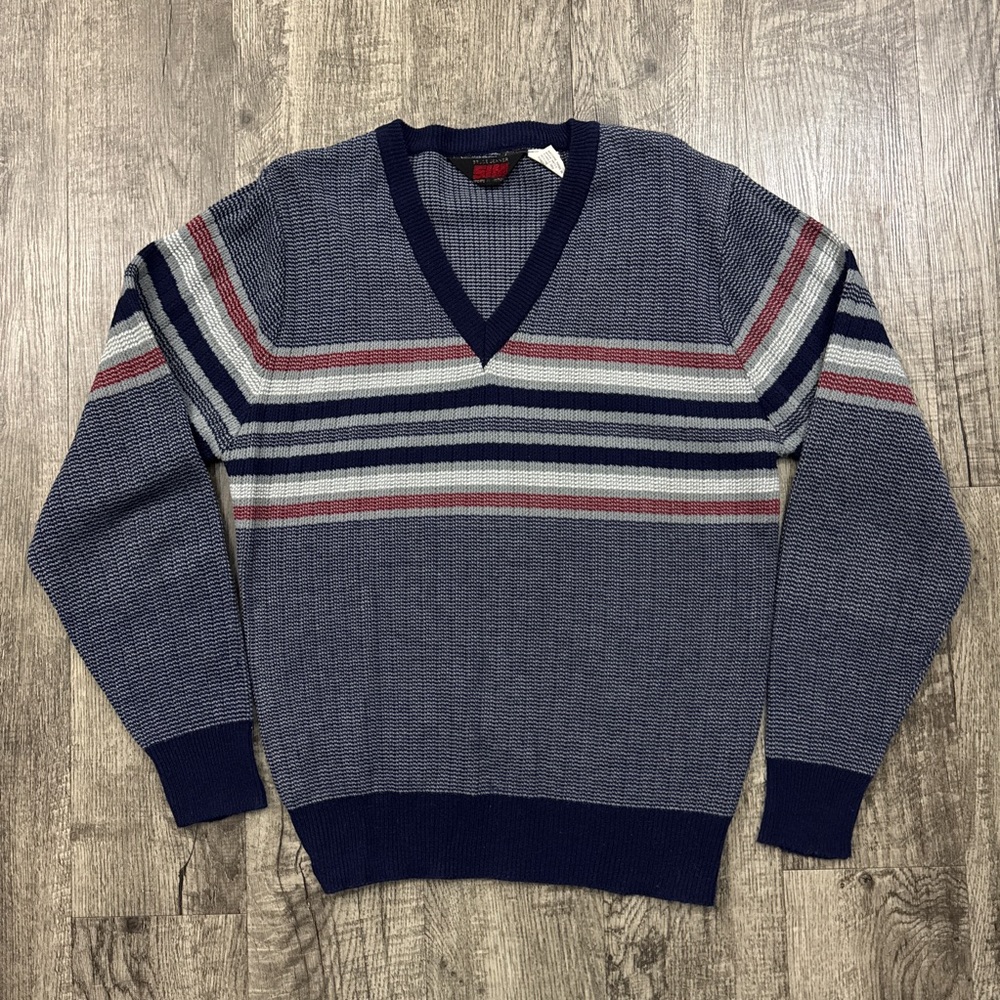 Vintage 80s Sports In Motion Bruce Jenner Striped V Neck Sweater
